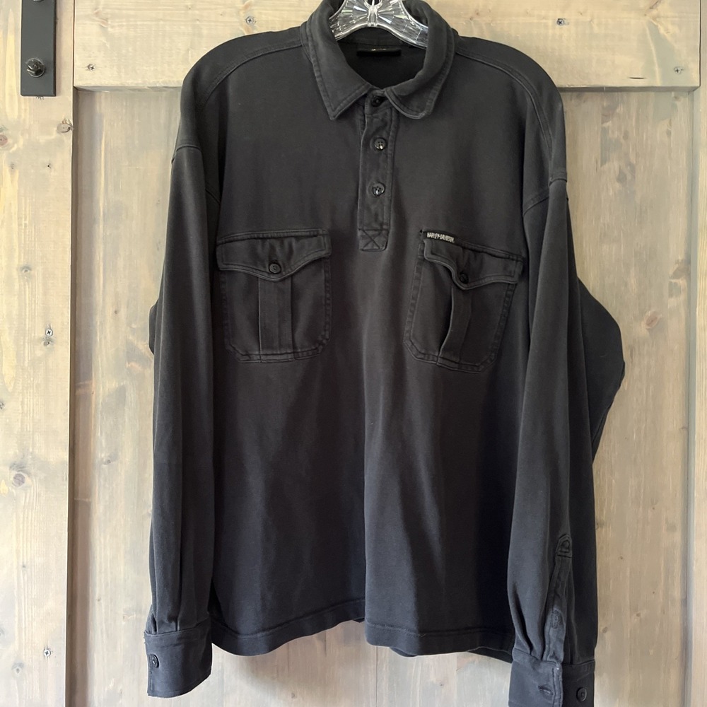 Harley Davidson Long Sleeve Shirt Collared Men's‎ Size Large 100%  Cotton Pocket